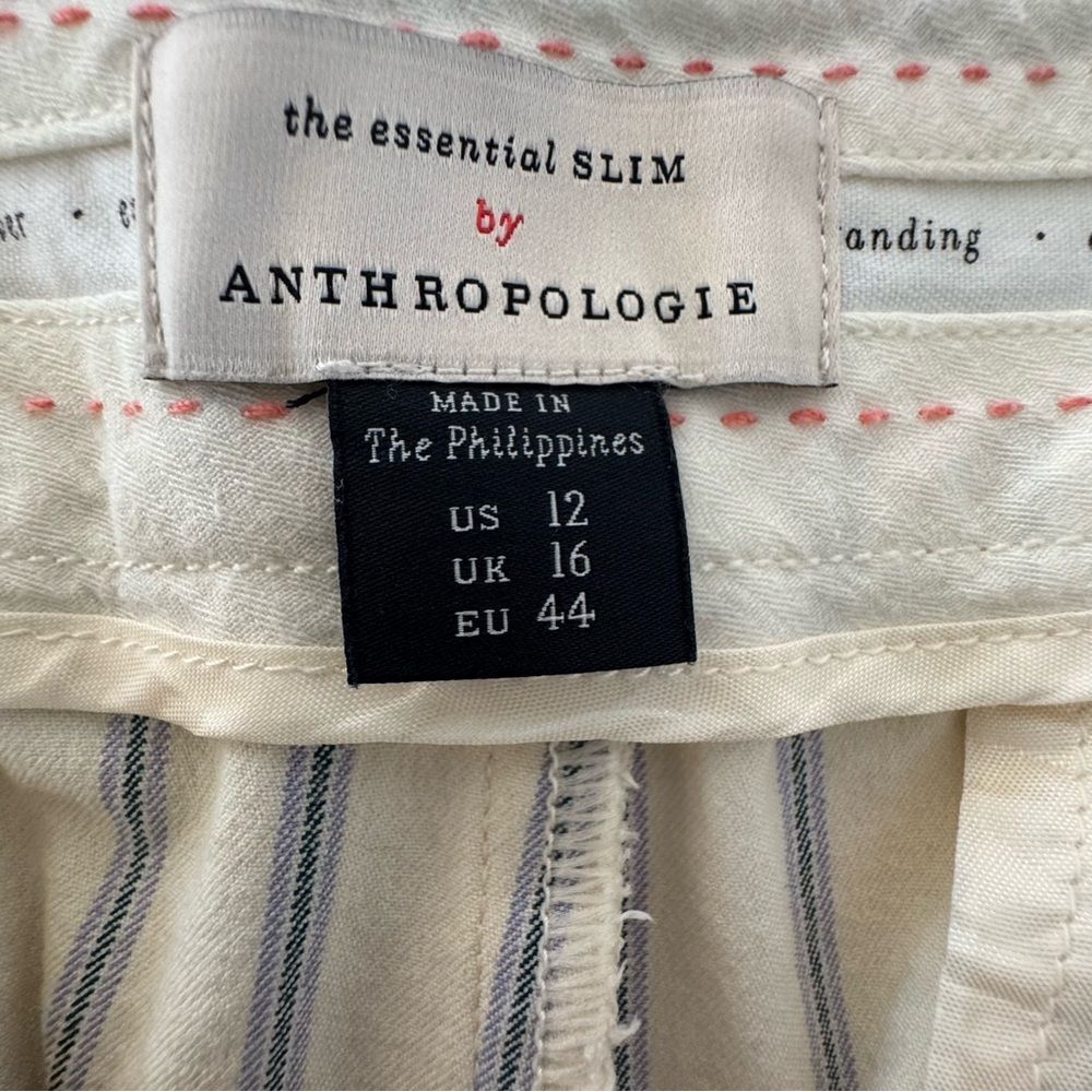 Anthropologie Pinstripe Cropped Flare Pants White Blue Coastal Prep Trouser 12 - Picture 7 of 10